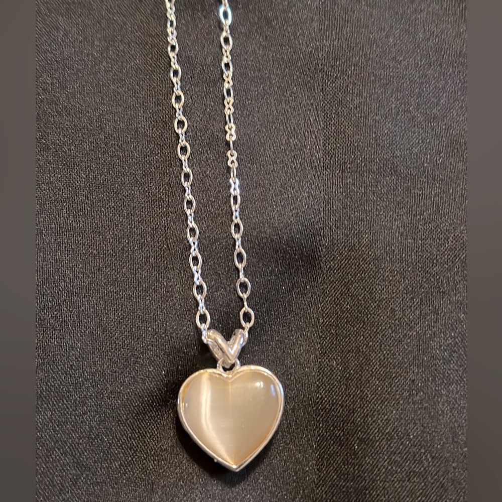 8” Necklace with a white Pearl like Heart Pendant